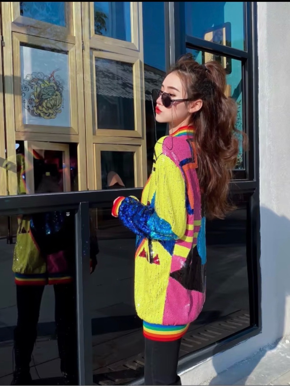 Sequin Colorblock Bomber Jacket - Multi - Picture 3 of 5
